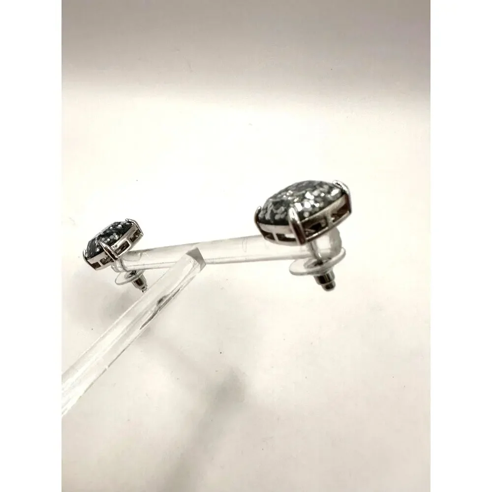 Kate Spade Silver Glitter Stud Earring Square Preppy Designer Summer Jewelry